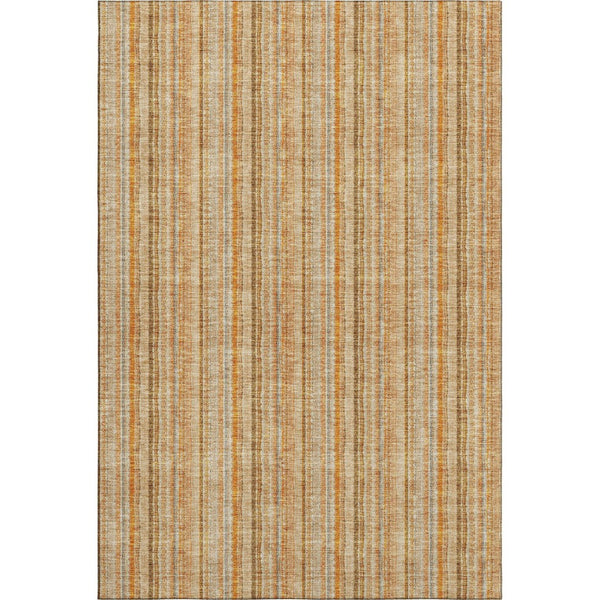 HomeRoots 9' X 12' Peach Beige & Orange Striped Area Rug - Washable, UV Protected, Stylish for Homes & Pets 677566