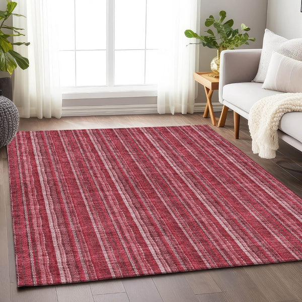 HomeRoots 5' X 8' Pink And Ivory Striped Washable Area Rug – Kid & Pet Friendly, UV Protected, Easy Care Design! 677569
