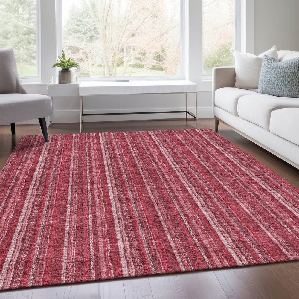 HomeRoots 5' X 8' Pink And Ivory Striped Washable Area Rug – Kid & Pet Friendly, UV Protected, Easy Care Design! 677569
