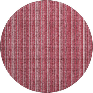 HomeRoots 8' Pink and Ivory Striped Washable Round Rug with UV Protection - Soft, Stylish, Durable Design for Homes 677570