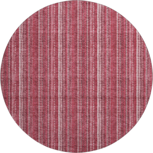 HomeRoots 8' Pink and Ivory Striped Washable Round Rug with UV Protection - Soft, Stylish, Durable Design for Homes 677570