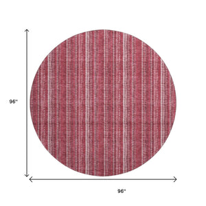 HomeRoots 8' Pink and Ivory Striped Washable Round Rug with UV Protection - Soft, Stylish, Durable Design for Homes 677570