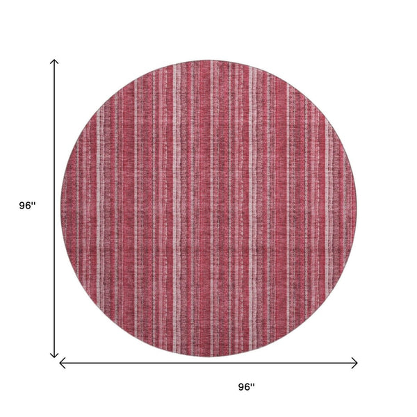 HomeRoots 8' Pink and Ivory Striped Washable Round Rug with UV Protection - Soft, Stylish, Durable Design for Homes 677570