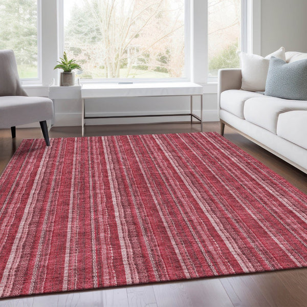 HomeRoots 8' X 10' Pink and Ivory Striped Washable Area Rug - UV Protected, Durable, Stain Resistant for Homes 677571