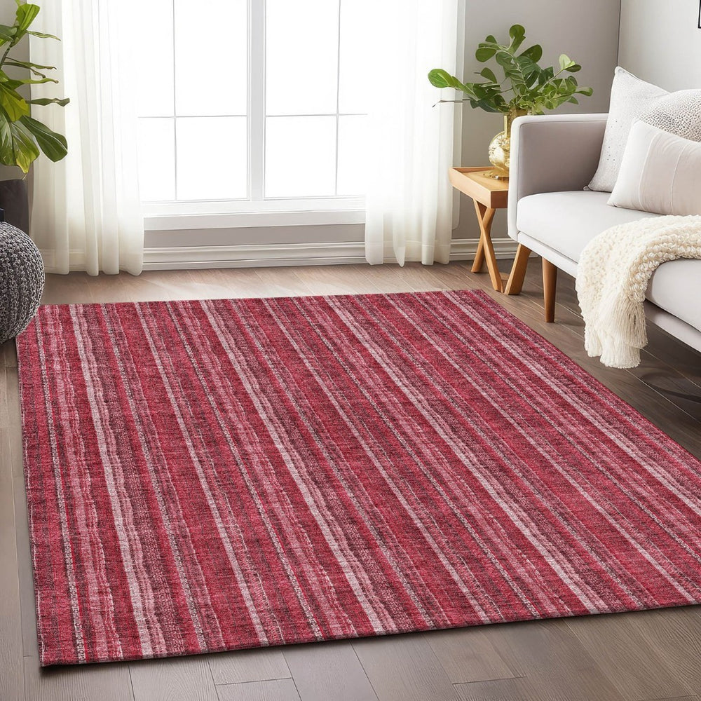 HomeRoots 10' X 14' Pink And Ivory Striped Area Rug - Washable, UV Protected, Stylish & Durable for Homes 677573