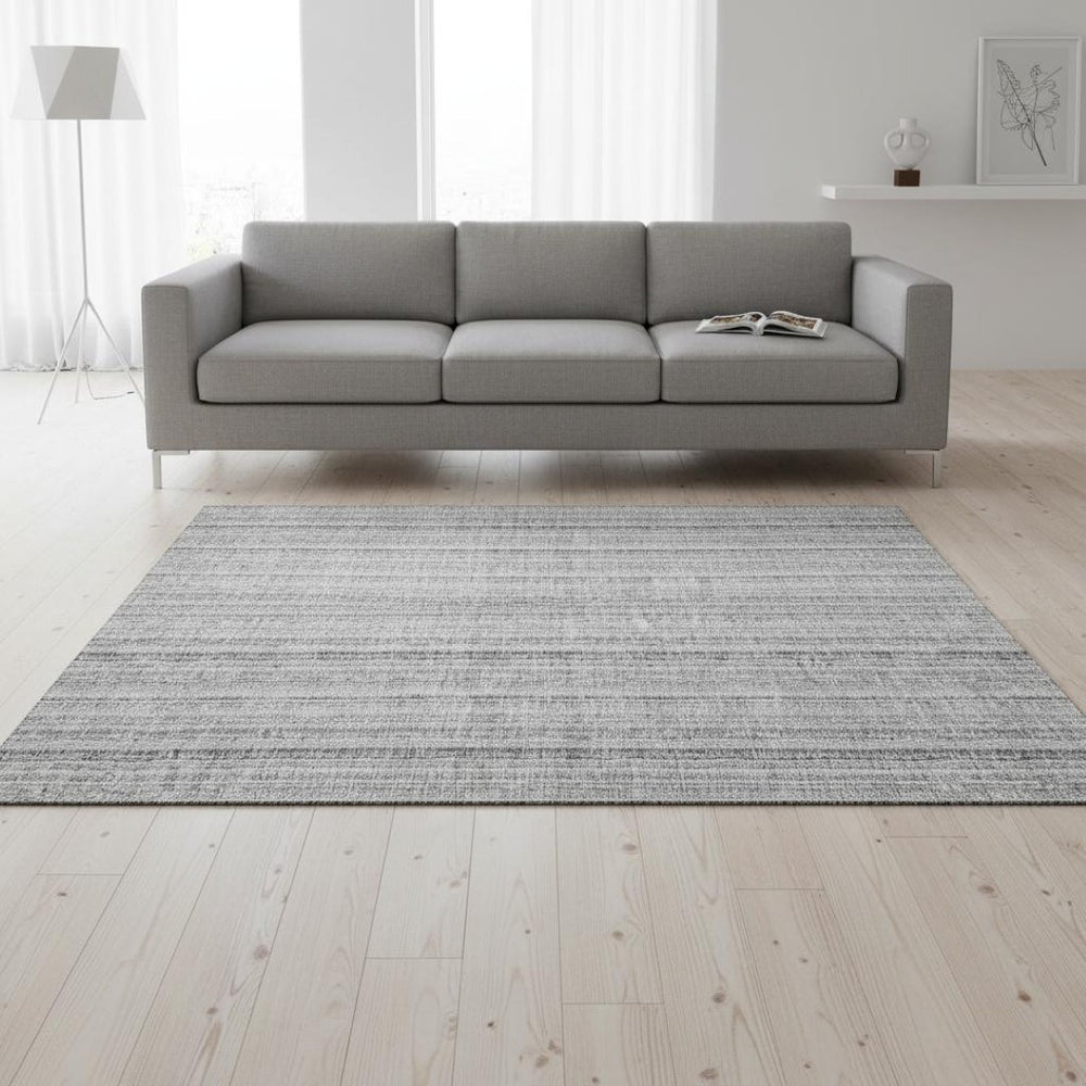 HomeRoots 5' X 8' Silver And Gray Striped Area Rug – Durable, Washable, UV-Protected for Stylish Living Spaces 677575