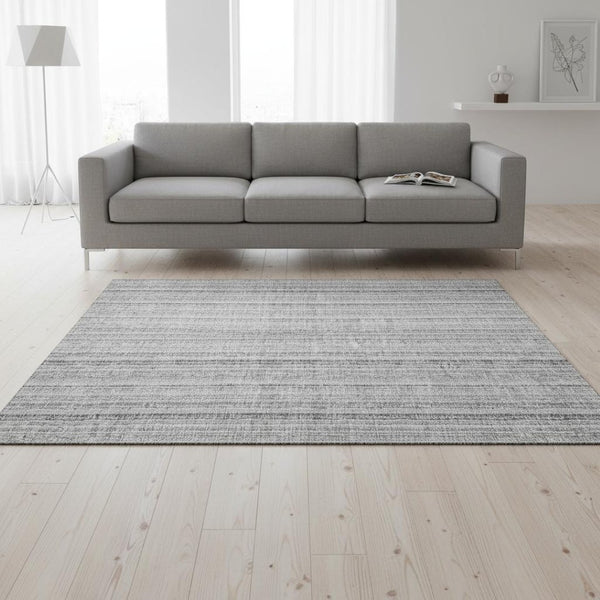 HomeRoots 5' X 8' Silver And Gray Striped Area Rug – Durable, Washable, UV-Protected for Stylish Living Spaces 677575