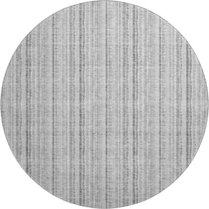 HomeRoots 8' Stylish Silver and Gray Striped Washable Round Rug with UV Protection for High-Traffic Areas 677576