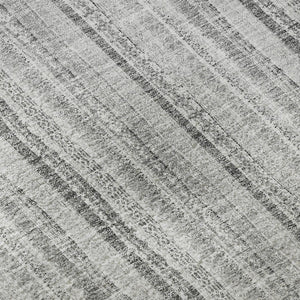 HomeRoots 8' Stylish Silver and Gray Striped Washable Round Rug with UV Protection for High-Traffic Areas 677576