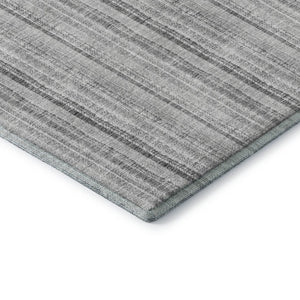 HomeRoots 9' X 12' Silver and Gray Striped Washable Area Rug - UV Protected, Stain Resistant for Busy Homes 677578