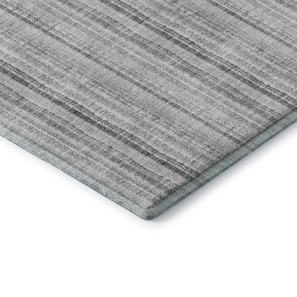 HomeRoots 9' X 12' Silver and Gray Striped Washable Area Rug - UV Protected, Stain Resistant for Busy Homes 677578