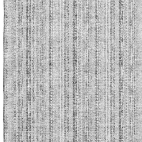 HomeRoots 9' X 12' Silver and Gray Striped Washable Area Rug - UV Protected, Stain Resistant for Busy Homes 677578