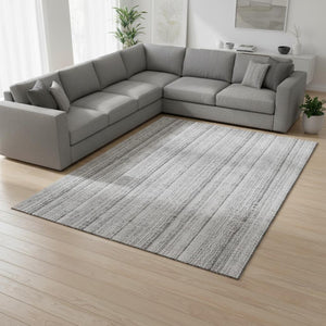 HomeRoots 10' X 14' Chic Silver and Gray Striped Washable Area Rug – UV Protected, Stain-Resistant Elegance 677579