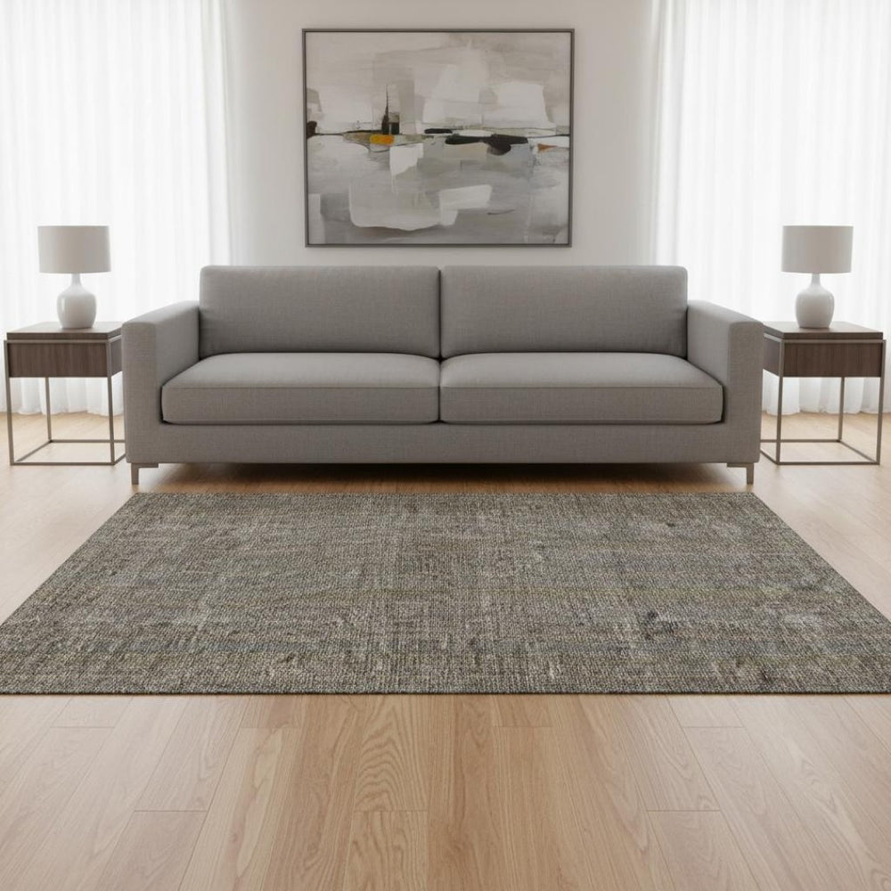 HomeRoots 5' X 8' Taupe and Olive Green Striped Area Rug – Washable, UV Protected, Stylish for Any Space! 677581