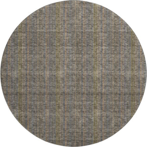 HomeRoots 8' Washable Round Rug in Taupe & Olive Green Stripes – Durable, UV-Protected, Perfect for Busy Homes! 677582