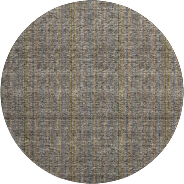 HomeRoots 8' Washable Round Rug in Taupe & Olive Green Stripes – Durable, UV-Protected, Perfect for Busy Homes! 677582