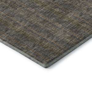 HomeRoots 8' Washable Round Rug in Taupe & Olive Green Stripes – Durable, UV-Protected, Perfect for Busy Homes! 677582