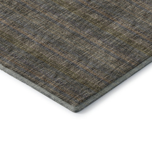 HomeRoots 8' Washable Round Rug in Taupe & Olive Green Stripes – Durable, UV-Protected, Perfect for Busy Homes! 677582