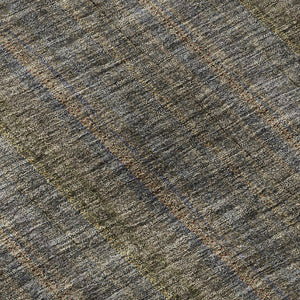 HomeRoots 8' Washable Round Rug in Taupe & Olive Green Stripes – Durable, UV-Protected, Perfect for Busy Homes! 677582