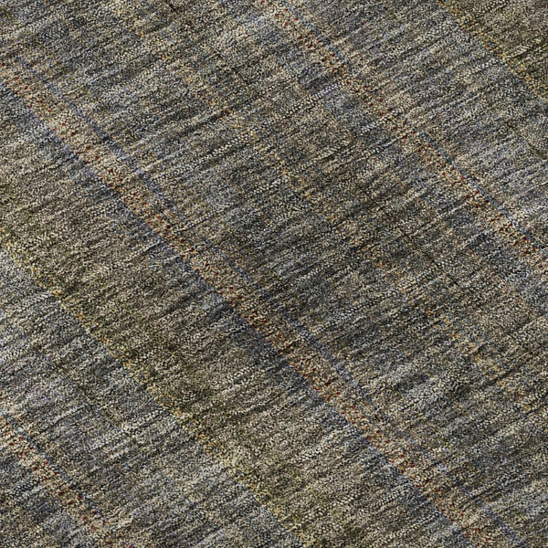 HomeRoots 8' Washable Round Rug in Taupe & Olive Green Stripes – Durable, UV-Protected, Perfect for Busy Homes! 677582
