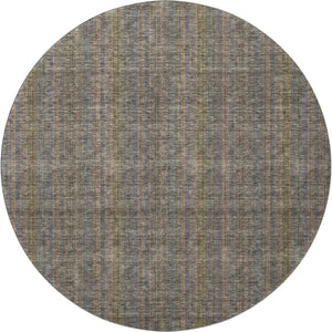 HomeRoots 8' Washable Round Rug in Taupe & Olive Green Stripes – Durable, UV-Protected, Perfect for Busy Homes! 677582