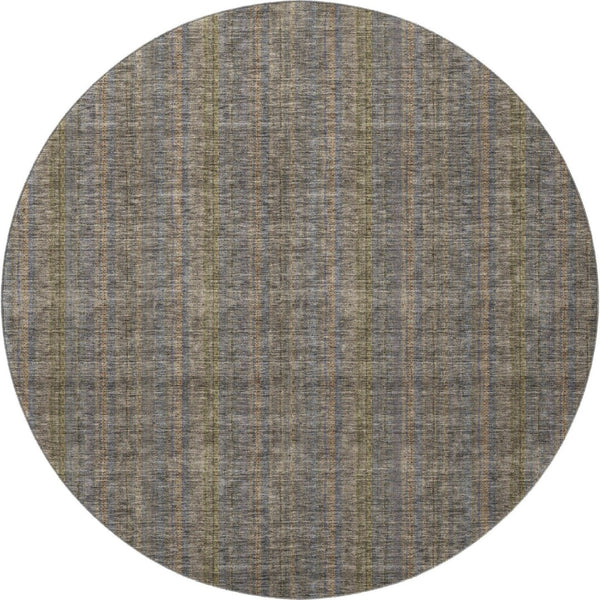 HomeRoots 8' Washable Round Rug in Taupe & Olive Green Stripes – Durable, UV-Protected, Perfect for Busy Homes! 677582