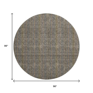 HomeRoots 8' Washable Round Rug in Taupe & Olive Green Stripes – Durable, UV-Protected, Perfect for Busy Homes! 677582