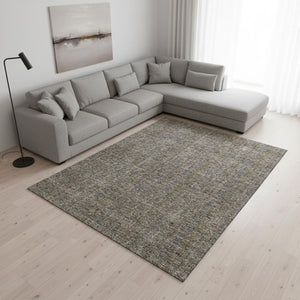 HomeRoots 8' X 10' Stylish Taupe & Olive Green Striped Area Rug – Washable, UV-Protected for Busy Homes! 677583