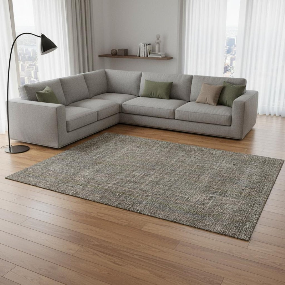HomeRoots 9' X 12' Taupe & Olive Green Striped Washable Area Rug – Durable, UV-Protected for Homes with Kids & Pets 677584