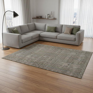 HomeRoots 9' X 12' Taupe & Olive Green Striped Washable Area Rug – Durable, UV-Protected for Homes with Kids & Pets 677584