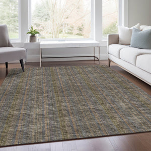 HomeRoots 9' X 12' Taupe & Olive Green Striped Washable Area Rug – Durable, UV-Protected for Homes with Kids & Pets 677584