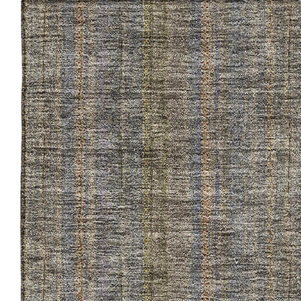HomeRoots 9' X 12' Taupe & Olive Green Striped Washable Area Rug – Durable, UV-Protected for Homes with Kids & Pets 677584
