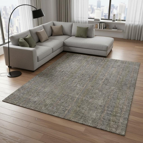 HomeRoots 10' Taupe and Olive Green Striped Washable Area Rug - UV Protected, Stain Resistant, Easy Care Design 677585