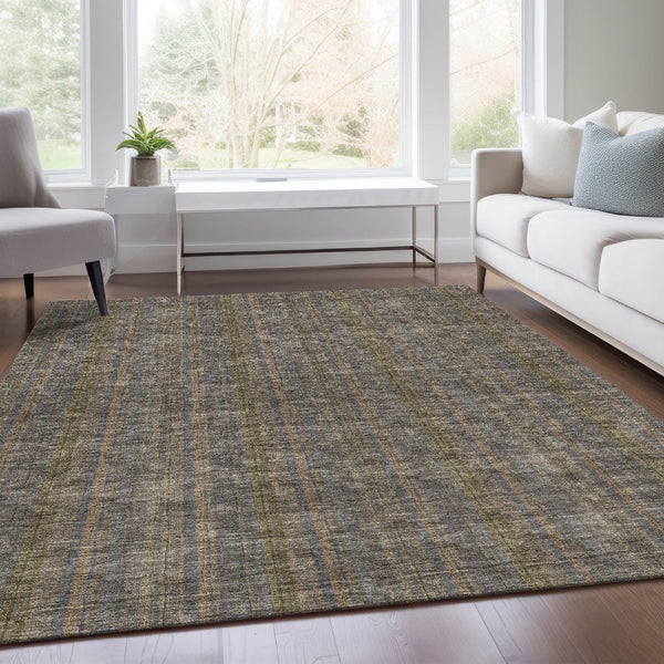 HomeRoots 10' Taupe and Olive Green Striped Washable Area Rug - UV Protected, Stain Resistant, Easy Care Design 677585