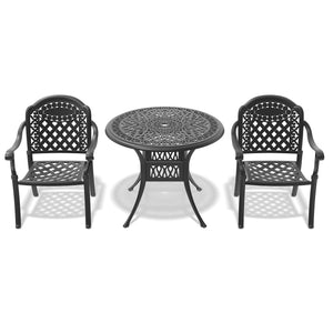 English Elm 3-Piece Cast Aluminum Patio Set With Stylish Red Cushions For Elegant Outdoor Dining & Relaxation W1710S00051