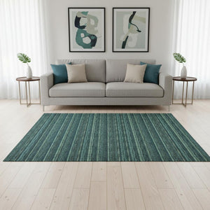 HomeRoots 5' X 8' Coastal Teal & Mint Green Striped Washable Area Rug with UV Protection & Stain Resistance 677587