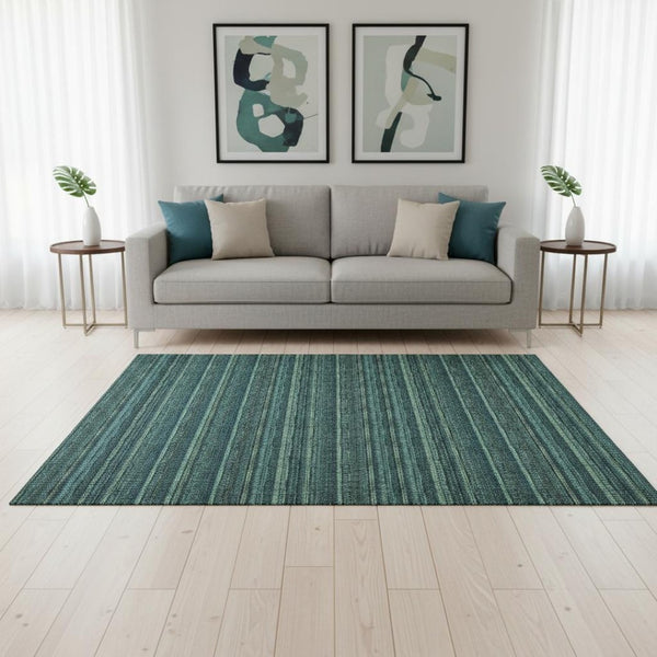 HomeRoots 5' X 8' Coastal Teal & Mint Green Striped Washable Area Rug with UV Protection & Stain Resistance 677587