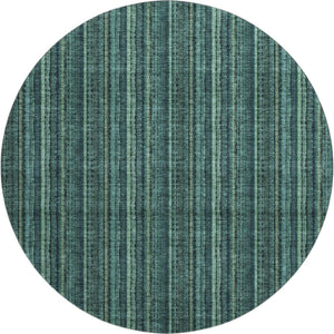 HomeRoots 8' Stylish Teal and Mint Green Striped Washable Round Rug with UV Protection for Indoor & Outdoor Use 677588