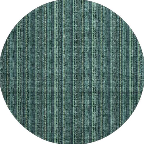HomeRoots 8' Stylish Teal and Mint Green Striped Washable Round Rug with UV Protection for Indoor & Outdoor Use 677588