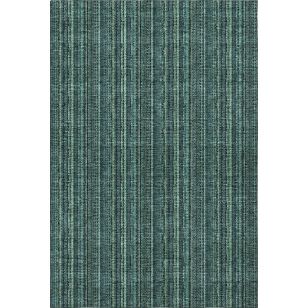 HomeRoots 9' X 12' Teal and Mint Green Striped Area Rug - Durable, Washable with UV Protection for High-Traffic Spaces 677590