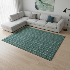 HomeRoots 10' X 14' Teal And Mint Green Striped Area Rug - Washable, UV Protection, Perfect for Busy Homes! 677591