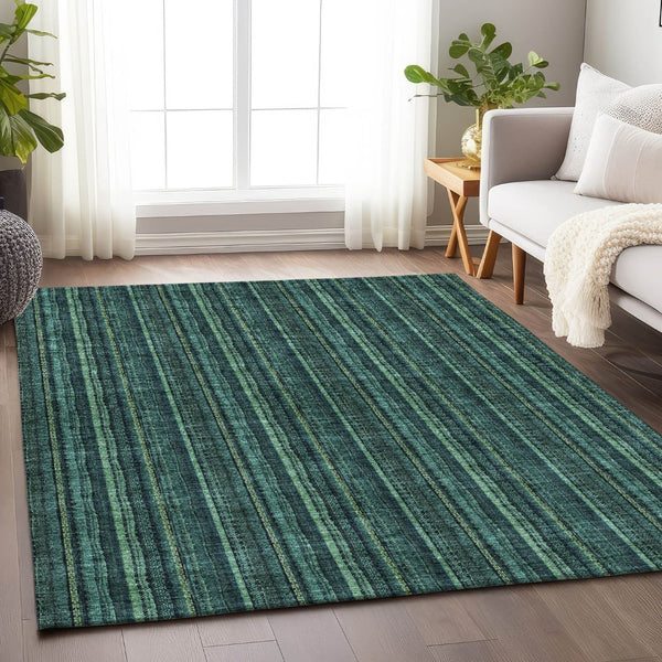 HomeRoots 10' X 14' Teal And Mint Green Striped Area Rug - Washable, UV Protection, Perfect for Busy Homes! 677591