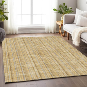 HomeRoots 5' X 8' Washable Wheat Gray and Gold Striped Area Rug - Durable, Stain Resistant, UV Protected Style! 677593