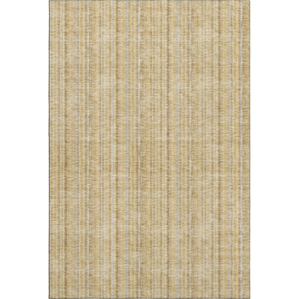 HomeRoots 5' X 8' Washable Wheat Gray and Gold Striped Area Rug - Durable, Stain Resistant, UV Protected Style! 677593