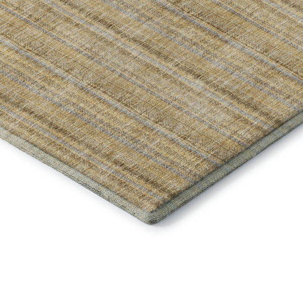 HomeRoots 5' X 8' Washable Wheat Gray and Gold Striped Area Rug - Durable, Stain Resistant, UV Protected Style! 677593