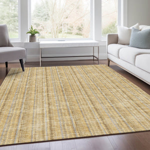 HomeRoots 5' X 8' Washable Wheat Gray and Gold Striped Area Rug - Durable, Stain Resistant, UV Protected Style! 677593