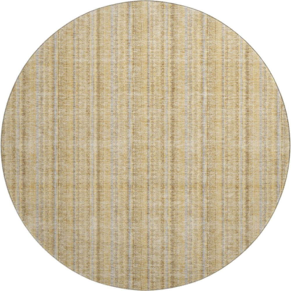 HomeRoots 8' Wheat Gray and Gold Striped Round Rug - Washable, UV Protected, Durable & Stylish for Any Space 677594