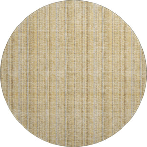 HomeRoots 8' Wheat Gray and Gold Striped Round Rug - Washable, UV Protected, Durable & Stylish for Any Space 677594