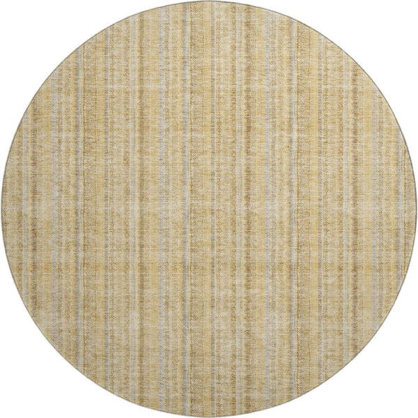 HomeRoots 8' Wheat Gray and Gold Striped Round Rug - Washable, UV Protected, Durable & Stylish for Any Space 677594