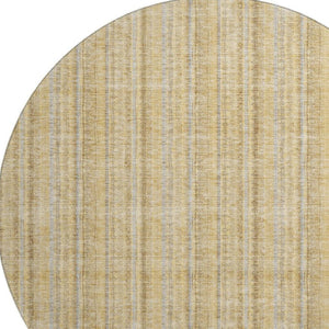 HomeRoots 8' Wheat Gray and Gold Striped Round Rug - Washable, UV Protected, Durable & Stylish for Any Space 677594